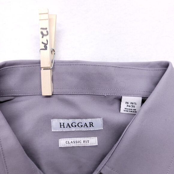Haggar Classic Fit Casual Button Up Long Sleeve Shirt Adult Mens Size 16.5 Gray - Picture 3 of 10